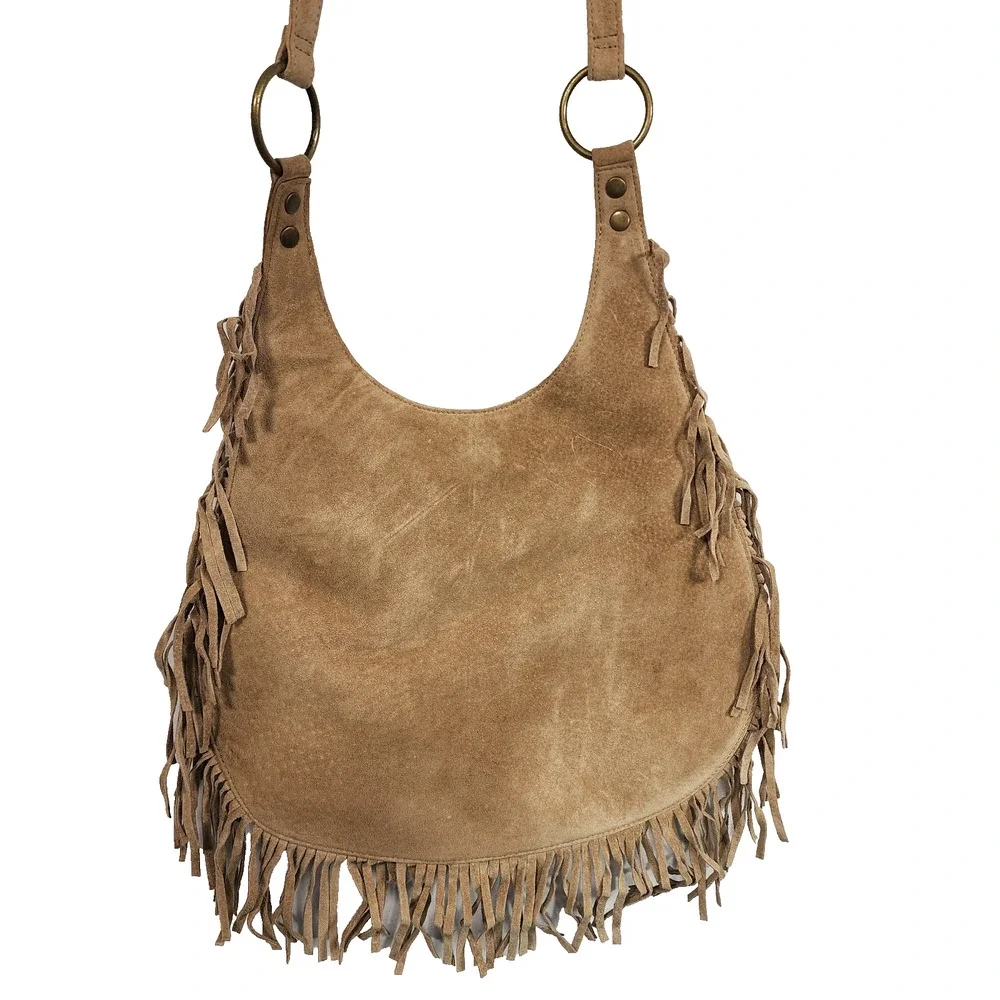 Wilsons Leather Maxima Suede Fringe Bag Crossbody Boho Western Hippie Festival - Picture 2 of 12